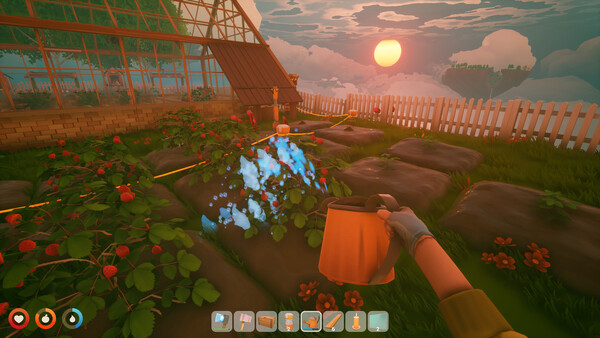 Solarpunk sunset crop field screenshot
