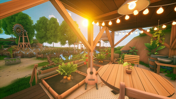 Solarpunk cozy porch and farm screenshot